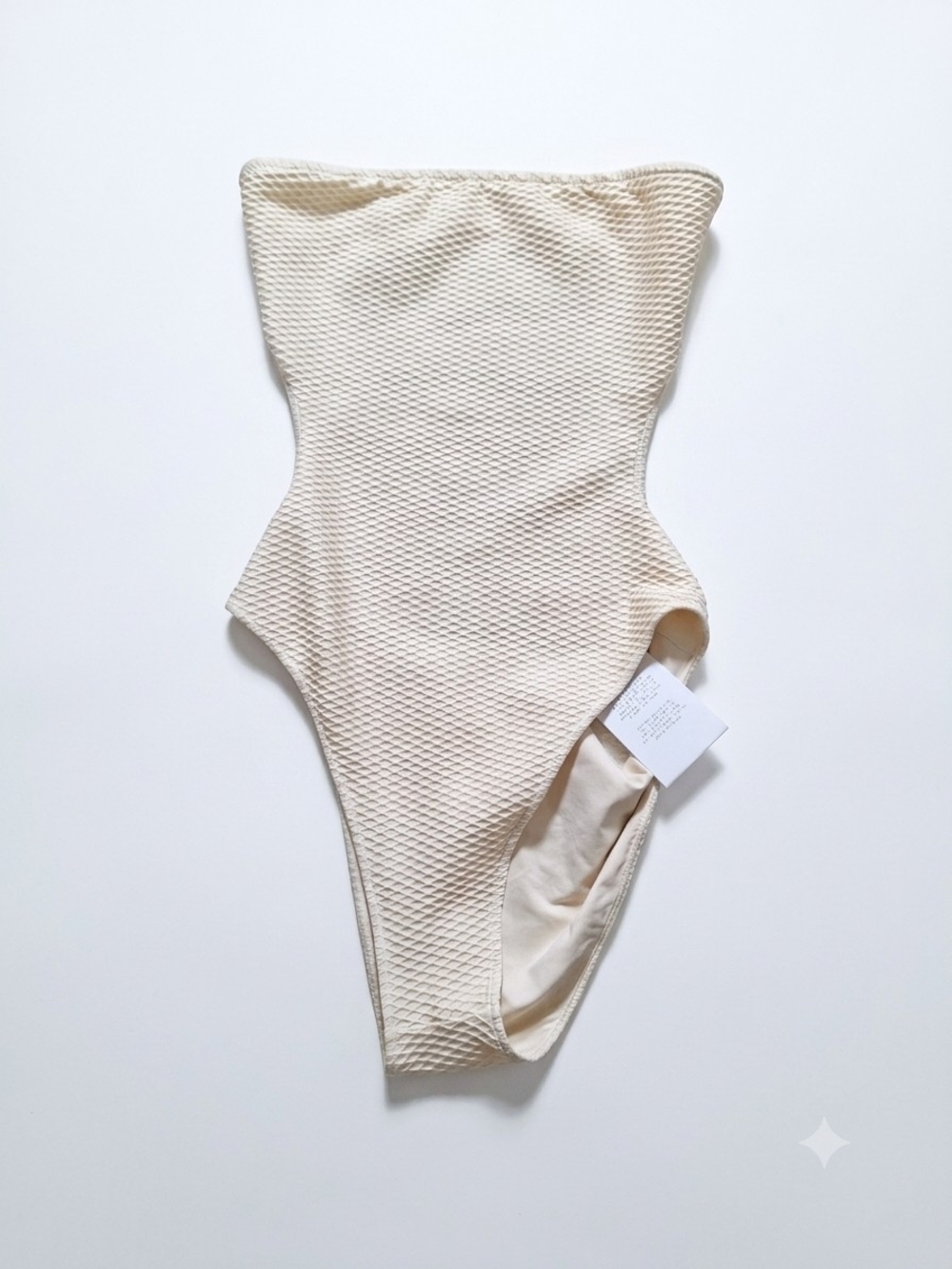 Anine Bing Zahra Textured One Piece Swimsuit Cream Bandeau Cutout Size Large
